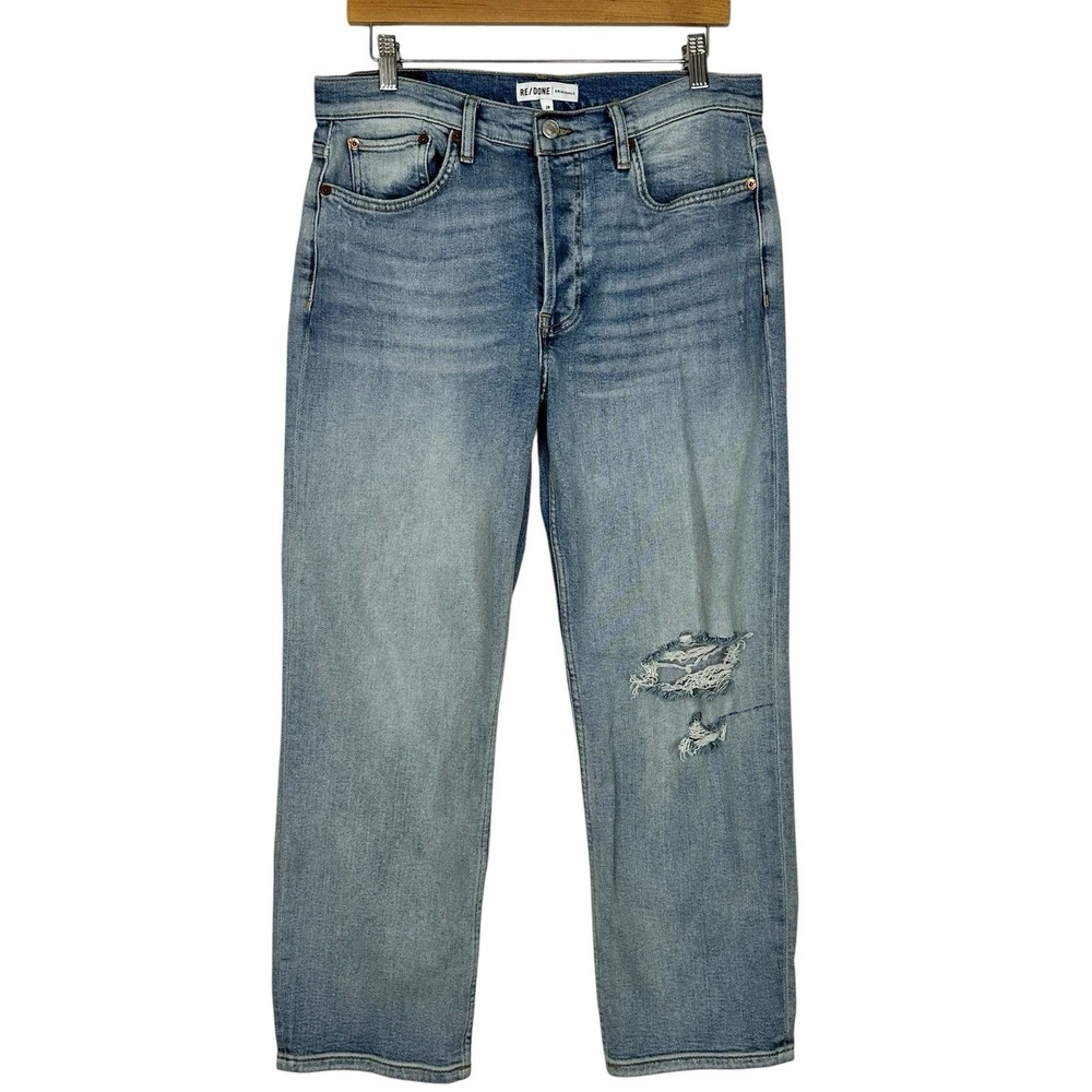 RE/DONE Originals High Rise Stove Pipe Jeans Womens 29 Distressed‎ Light Wash